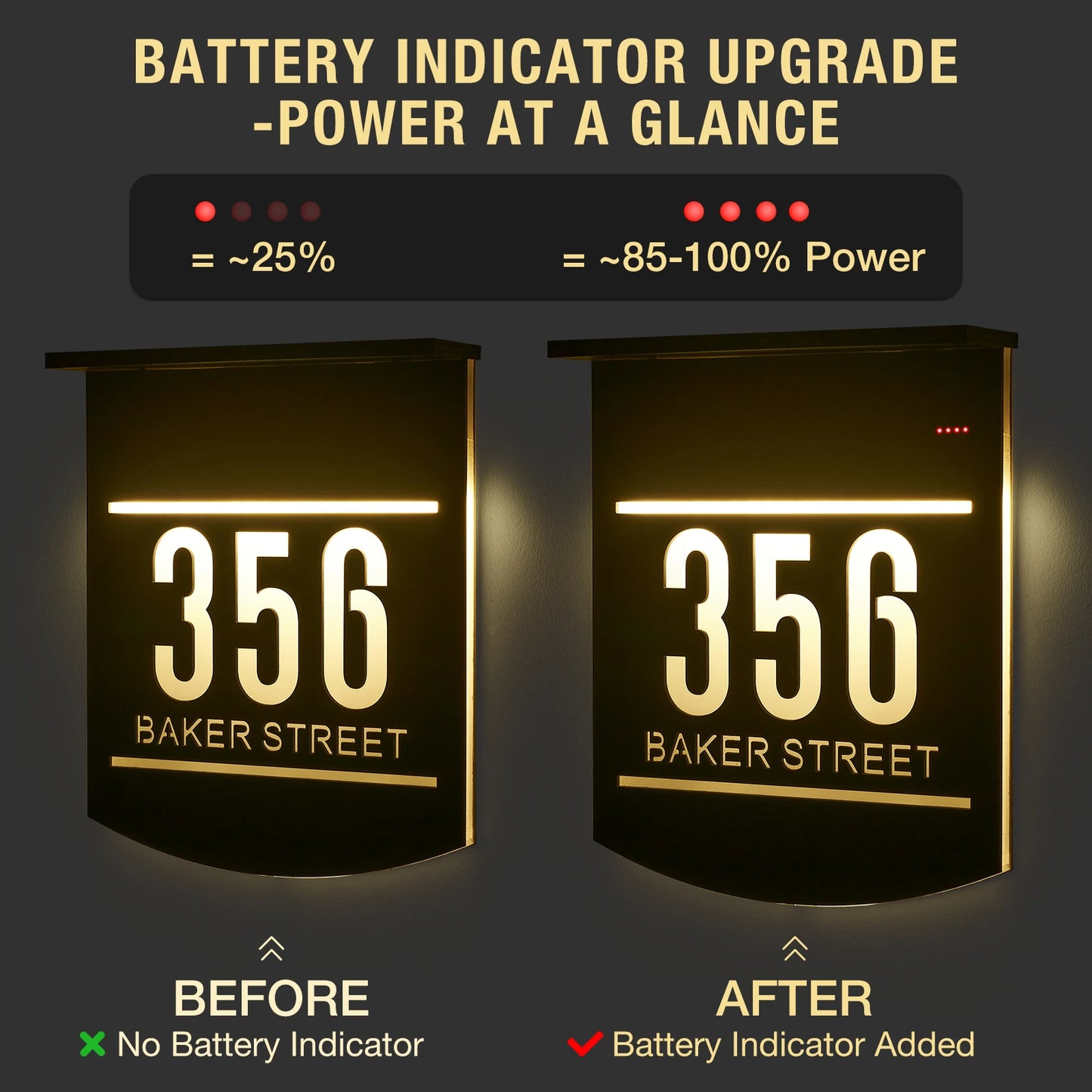 Customized Outdoor Solar House Sign LED Illuminated Laser Cut Acrylic House Numbers Personalized Exterior Family Address Sign