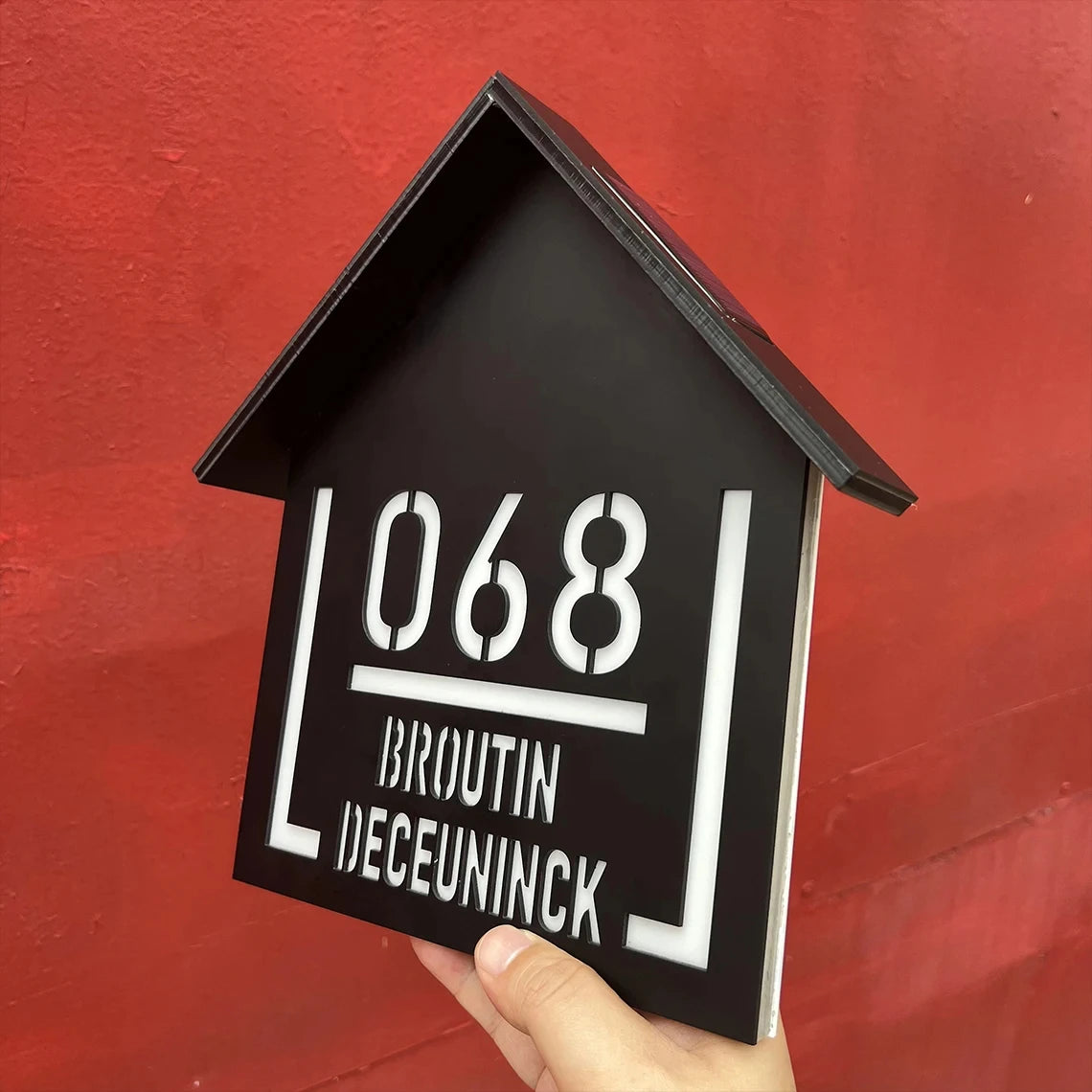 Customized Outdoor Solar House Sign LED Illuminated Laser Cut Acrylic House Numbers Personalized Exterior Family Address Sign
