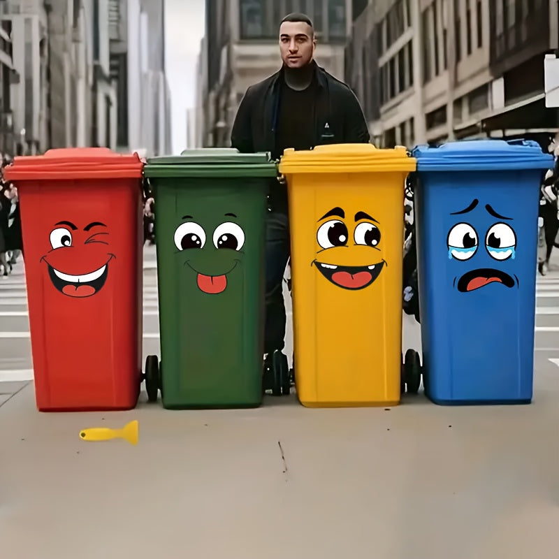 4pcs Cartoon Face Stickers, Self-Adhesive, Suitable for Plastic Surfaces, Removable, Ideal for Home Decor, Can Be Used on Trash Cans, Walls, Toilets, Refrigerators, Glossy Surfaces, Fun Themed Decorations That Cover Ugly Wall