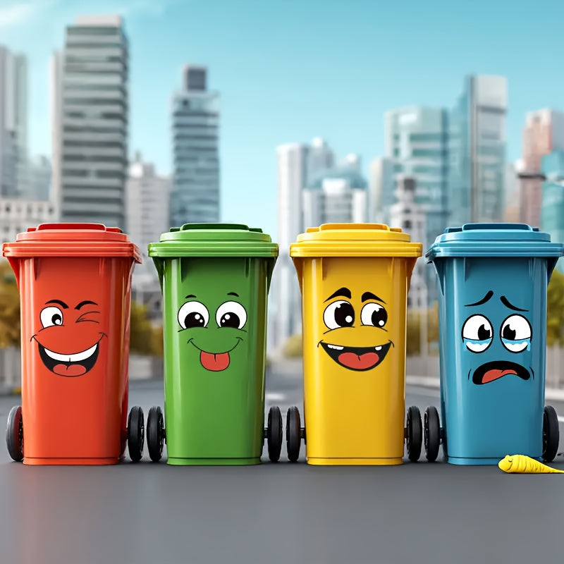 4pcs Cartoon Face Stickers, Self-Adhesive, Suitable for Plastic Surfaces, Removable, Ideal for Home Decor, Can Be Used on Trash Cans, Walls, Toilets, Refrigerators, Glossy Surfaces, Fun Themed Decorations That Cover Ugly Wall