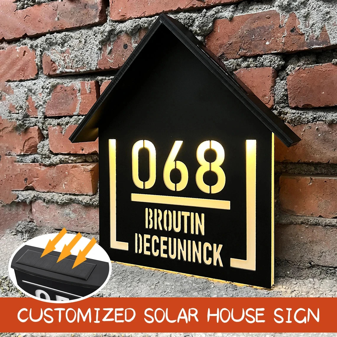Customized Outdoor Solar House Sign LED Illuminated Laser Cut Acrylic House Numbers Personalized Exterior Family Address Sign