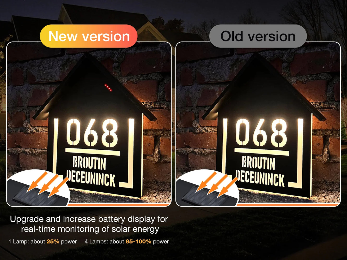 Customized Outdoor Solar House Sign LED Illuminated Laser Cut Acrylic House Numbers Personalized Exterior Family Address Sign