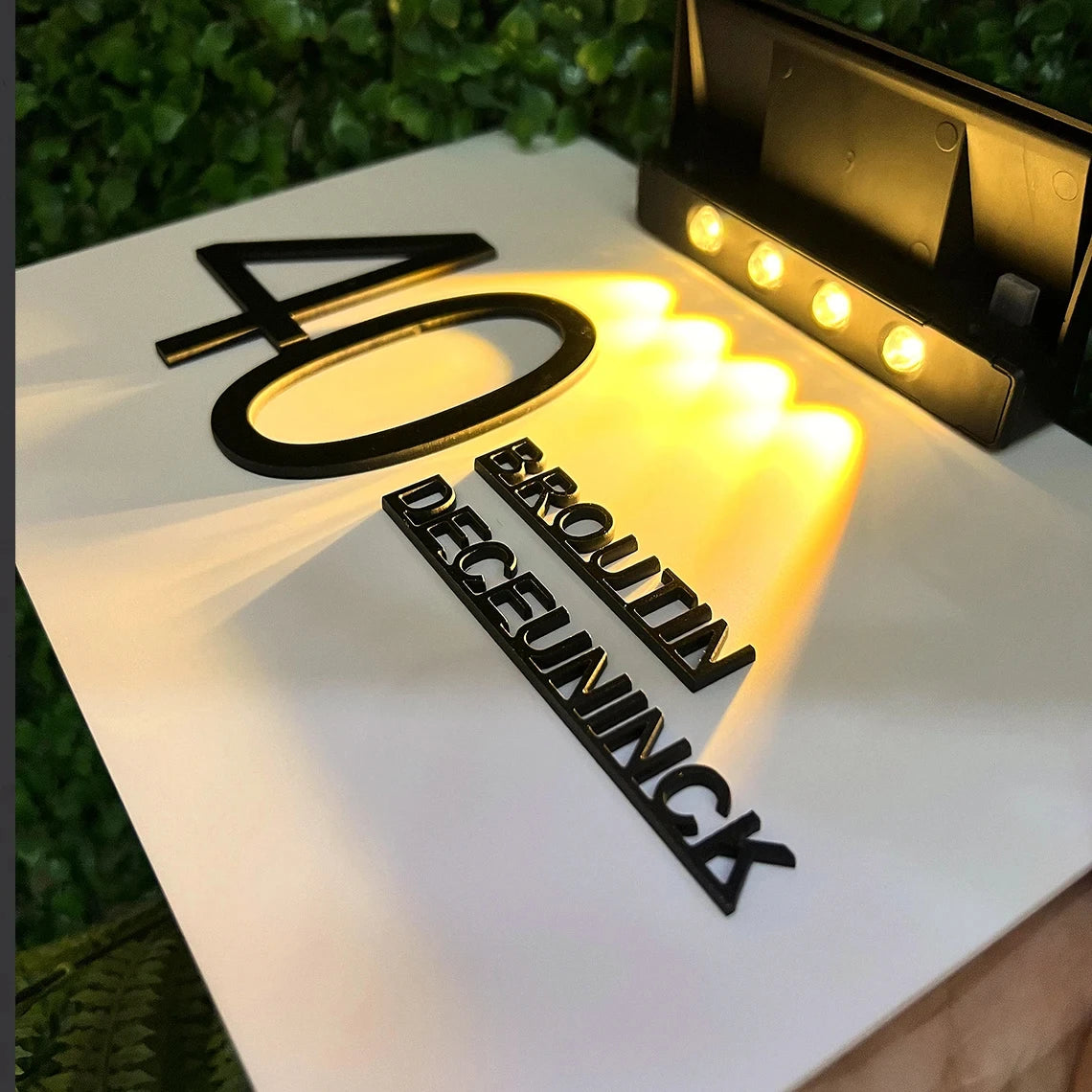 Customized Outdoor Solar House Sign LED Illuminated Laser Cut Acrylic House Numbers Personalized Exterior Family Address Sign