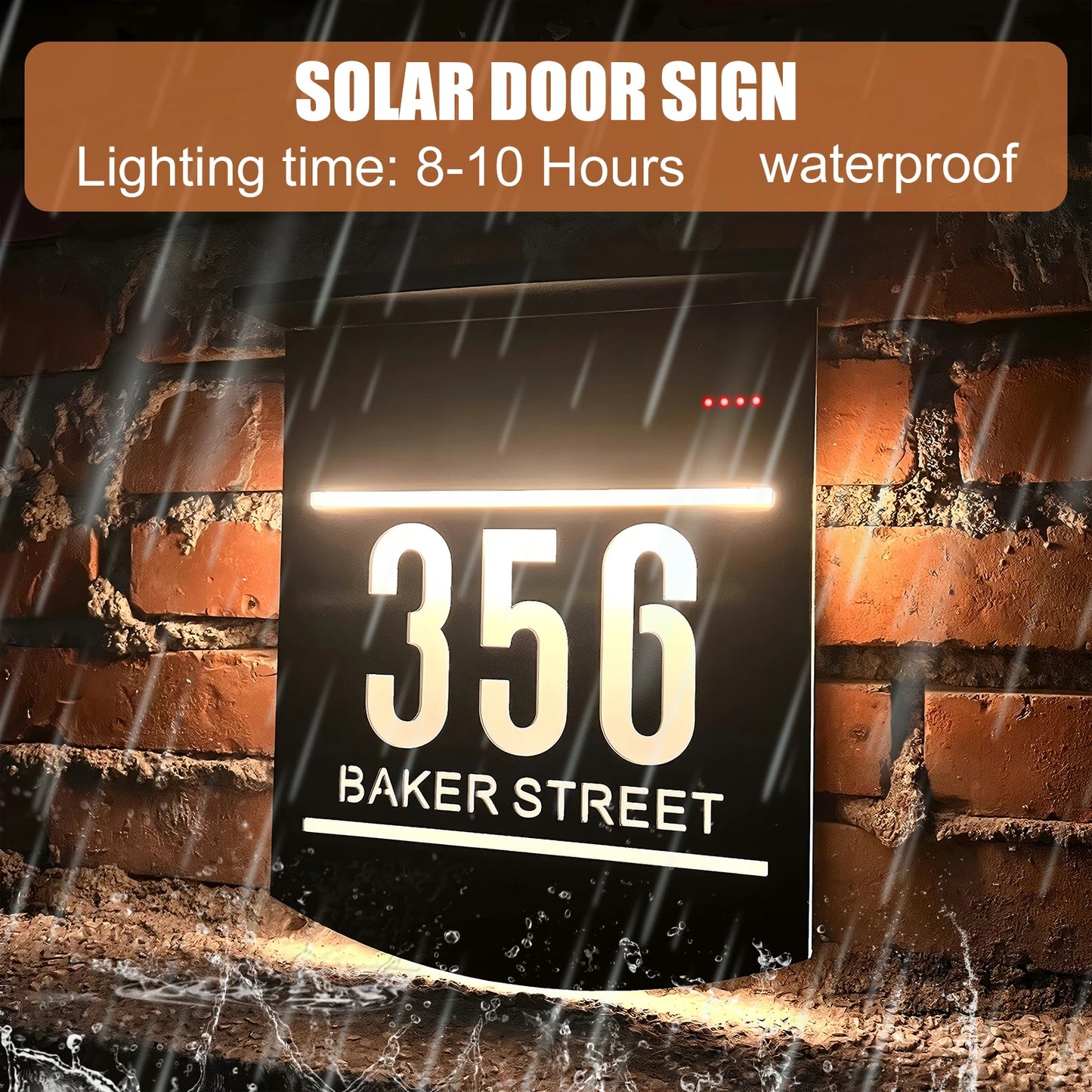 Customized Outdoor Solar House Sign LED Illuminated Laser Cut Acrylic House Numbers Personalized Exterior Family Address Sign