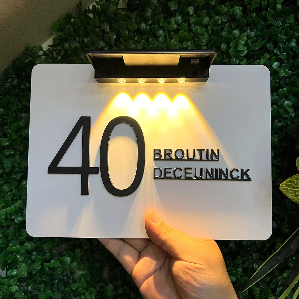 Customized Outdoor Solar House Sign LED Illuminated Laser Cut Acrylic House Numbers Personalized Exterior Family Address Sign