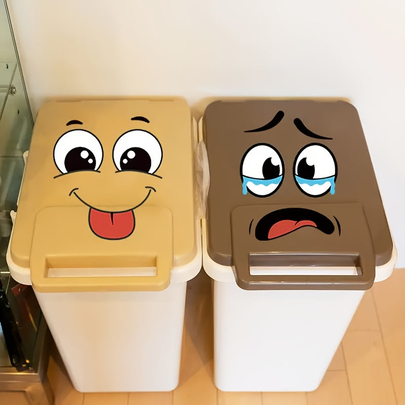 4pcs Cartoon Face Stickers, Self-Adhesive, Suitable for Plastic Surfaces, Removable, Ideal for Home Decor, Can Be Used on Trash Cans, Walls, Toilets, Refrigerators, Glossy Surfaces, Fun Themed Decorations That Cover Ugly Wall